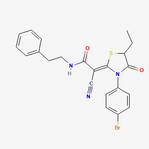molecular formula C22H20BrN3O2S B2454855 (2Z)-2-[3-(4-Bromophenyl)-5-ethyl-4-oxo-1,3-thiazolidin-2-ylidene]-2-cyano-N-(2-phenylethyl)acetamide CAS No. 877798-64-6