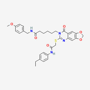 molecular formula C33H36N4O6S B2454861 6-[6-({2-[(4-乙基苯基)氨基]-2-氧代乙基}硫代)-8-氧代[1,3]二氧杂环[4,5-g]喹唑啉-7(8H)-基]-N-(4-甲氧基苄基)己酰胺 CAS No. 688061-12-3