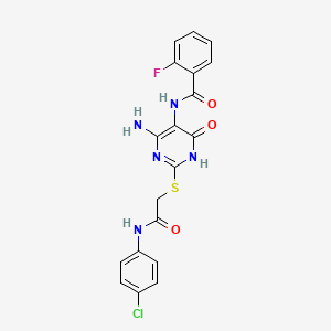 molecular formula C19H15ClFN5O3S B2454869 N-(4-氨基-2-((2-((4-氯苯基)氨基)-2-氧代乙基)硫代)-6-氧代-1,6-二氢嘧啶-5-基)-2-氟苯甲酰胺 CAS No. 888428-19-1