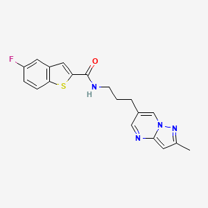molecular formula C19H17FN4OS B2454873 5-fluoro-N-(3-(2-methylpyrazolo[1,5-a]pyrimidin-6-yl)propyl)benzo[b]thiophene-2-carboxamide CAS No. 1797874-54-4