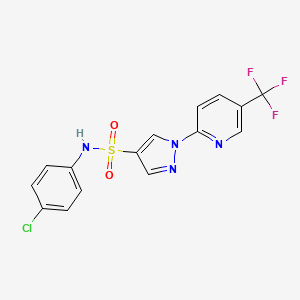 molecular formula C15H10ClF3N4O2S B2454878 N-(4-chlorophenyl)-1-[5-(trifluoromethyl)-2-pyridinyl]-1H-pyrazole-4-sulfonamide CAS No. 1209329-05-4