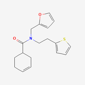 N-(furan-2-ylmethyl)-N-(2-(thiophen-2-yl)ethyl)cyclohex-3-enecarboxamide
