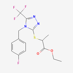 molecular formula C15H15F4N3O2S B2454888 ethyl 2-{[4-(4-fluorobenzyl)-5-(trifluoromethyl)-4H-1,2,4-triazol-3-yl]sulfanyl}propanoate CAS No. 294853-51-3