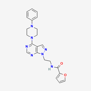 molecular formula C22H23N7O2 B2454898 N-(2-(4-(4-phenylpiperazin-1-yl)-1H-pyrazolo[3,4-d]pyrimidin-1-yl)ethyl)furan-2-carboxamide CAS No. 1021094-64-3