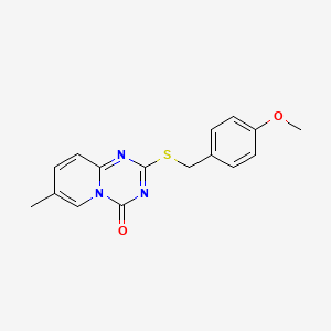 molecular formula C16H15N3O2S B2454923 2-((4-Methoxybenzyl)sulfanyl)-7-methyl-4H-pyrido[1,2-a](1,3,5)triazin-4-one CAS No. 306979-23-7