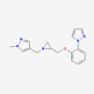 molecular formula C17H19N5O B2454926 1-Methyl-4-[[2-[(2-pyrazol-1-ylphenoxy)methyl]aziridin-1-yl]methyl]pyrazole CAS No. 2418719-00-1