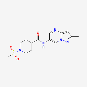 molecular formula C14H19N5O3S B2454932 N-(2-甲基吡唑并[1,5-a]嘧啶-6-基)-1-(甲基磺酰基)哌啶-4-甲酰胺 CAS No. 1797307-72-2