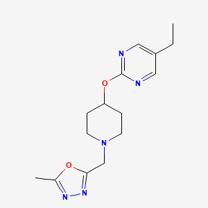 molecular formula C15H21N5O2 B2454938 2-[[4-(5-Ethylpyrimidin-2-yl)oxypiperidin-1-yl]methyl]-5-methyl-1,3,4-oxadiazole CAS No. 2380173-31-7