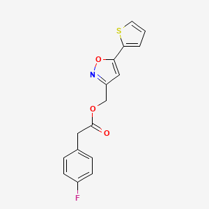 molecular formula C16H12FNO3S B2454940 (5-(Thiophen-2-yl)isoxazol-3-yl)methyl 2-(4-fluorophenyl)acetate CAS No. 946238-36-4