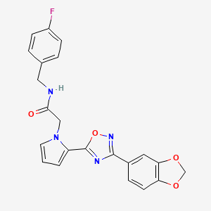 molecular formula C22H17FN4O4 B2454957 2-{2-[3-(1,3-benzodioxol-5-yl)-1,2,4-oxadiazol-5-yl]-1H-pyrrol-1-yl}-N-(4-fluorobenzyl)acetamide CAS No. 1260915-26-1