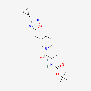 molecular formula C19H30N4O4 B2454969 Tert-butyl (1-(3-((3-cyclopropyl-1,2,4-oxadiazol-5-yl)methyl)piperidin-1-yl)-1-oxopropan-2-yl)carbamate CAS No. 1704498-88-3