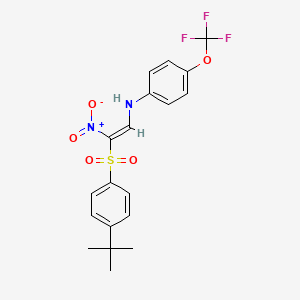 molecular formula C19H19F3N2O5S B2454980 1-((4-(Tert-butyl)phenyl)sulfonyl)-1-nitro-2-((4-(trifluoromethoxy)phenyl)amino)ethene CAS No. 1026338-86-2