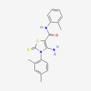 molecular formula C19H19N3OS2 B2454983 4-amino-3-(2,4-dimethylphenyl)-N-(2-methylphenyl)-2-sulfanylidene-1,3-thiazole-5-carboxamide CAS No. 422301-20-0