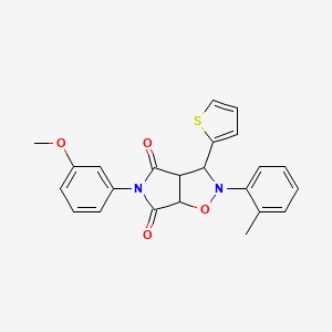 molecular formula C23H20N2O4S B2454988 5-(3-methoxyphenyl)-3-(thiophen-2-yl)-2-(o-tolyl)dihydro-2H-pyrrolo[3,4-d]isoxazole-4,6(5H,6aH)-dione CAS No. 1005270-98-3