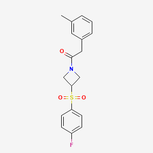 molecular formula C18H18FNO3S B2454990 1-(3-((4-Fluorophenyl)sulfonyl)azetidin-1-yl)-2-(m-tolyl)ethanone CAS No. 1448124-83-1