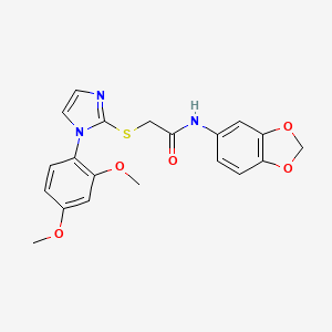 molecular formula C20H19N3O5S B2455001 N-(1,3-benzodioxol-5-yl)-2-[1-(2,4-dimethoxyphenyl)imidazol-2-yl]sulfanylacetamide CAS No. 893388-55-1
