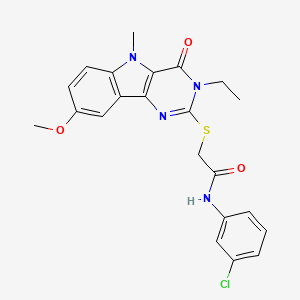 molecular formula C22H21ClN4O3S B2455007 N-(3-chlorophenyl)-2-((3-ethyl-8-methoxy-5-methyl-4-oxo-4,5-dihydro-3H-pyrimido[5,4-b]indol-2-yl)thio)acetamide CAS No. 1112430-81-5