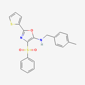 molecular formula C21H18N2O3S2 B2455015 4-(benzenesulfonyl)-N-[(4-methylphenyl)methyl]-2-thiophen-2-yl-1,3-oxazol-5-amine CAS No. 627832-98-8