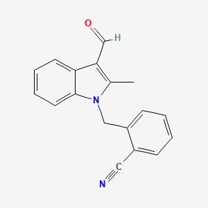 2-[(3-formyl-2-methyl-1H-indol-1-yl)methyl]benzonitrile