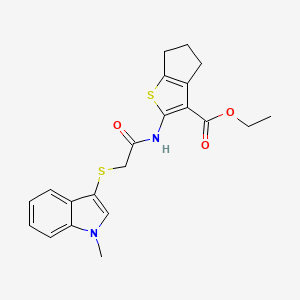 molecular formula C21H22N2O3S2 B2455025 ethyl 2-[[2-(1-methylindol-3-yl)sulfanylacetyl]amino]-5,6-dihydro-4H-cyclopenta[b]thiophene-3-carboxylate CAS No. 450349-18-5