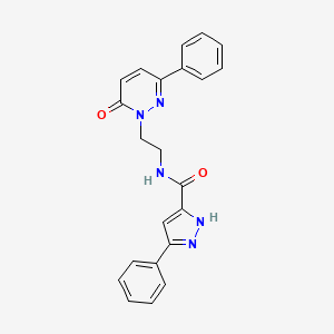 molecular formula C22H19N5O2 B2455032 N-(2-(6-oxo-3-phenylpyridazin-1(6H)-yl)ethyl)-3-phenyl-1H-pyrazole-5-carboxamide CAS No. 1319128-95-4