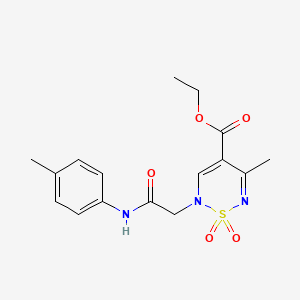 molecular formula C16H19N3O5S B2455038 Ethyl 5-methyl-1,1-dioxo-2-[2-oxo-2-(4-toluidino)ethyl]-1,2-dihydro-1,2,6-thiadiazine-4-carboxylate CAS No. 1775476-01-1