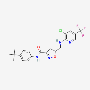 molecular formula C21H22ClF3N4O2 B2455041 N-[4-(tert-butyl)phenyl]-5-({[3-chloro-5-(trifluoromethyl)-2-pyridinyl]amino}methyl)-4,5-dihydro-3-isoxazolecarboxamide CAS No. 338399-55-6
