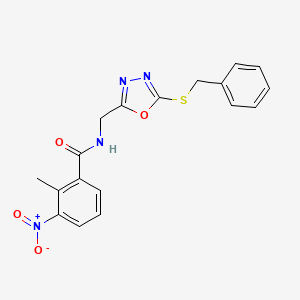 molecular formula C18H16N4O4S B2455044 N-[(5-苄基硫代-1,3,4-噁二唑-2-基)甲基]-2-甲基-3-硝基苯甲酰胺 CAS No. 941948-80-7