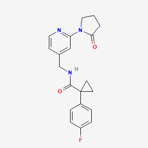 molecular formula C20H20FN3O2 B2455055 1-(4-fluorophenyl)-N-((2-(2-oxopyrrolidin-1-yl)pyridin-4-yl)methyl)cyclopropanecarboxamide CAS No. 2034495-10-6