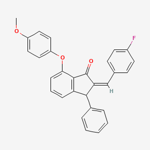 molecular formula C29H21FO3 B2455056 2-[(4-Fluorophenyl)methylene]-7-(4-methoxyphenoxy)-3-phenyl-1-indanone CAS No. 337921-52-5