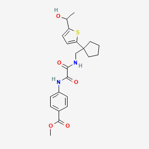 molecular formula C22H26N2O5S B2455064 Methyl 4-(2-(((1-(5-(1-hydroxyethyl)thiophen-2-yl)cyclopentyl)methyl)amino)-2-oxoacetamido)benzoate CAS No. 2034492-11-8
