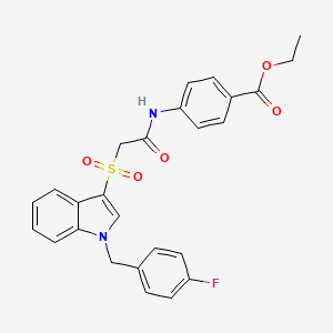 molecular formula C26H23FN2O5S B2455083 Ethyl 4-[[2-[1-[(4-fluorophenyl)methyl]indol-3-yl]sulfonylacetyl]amino]benzoate CAS No. 850932-68-2