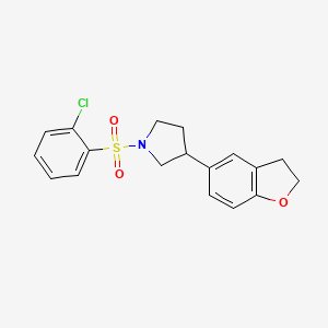 molecular formula C18H18ClNO3S B2455084 1-(2-Chlorobenzenesulfonyl)-3-(2,3-dihydro-1-benzofuran-5-yl)pyrrolidine CAS No. 2097883-68-4