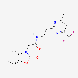 molecular formula C17H15F3N4O3 B2455089 N-(2-(4-methyl-6-(trifluoromethyl)pyrimidin-2-yl)ethyl)-2-(2-oxobenzo[d]oxazol-3(2H)-yl)acetamide CAS No. 1396866-19-5