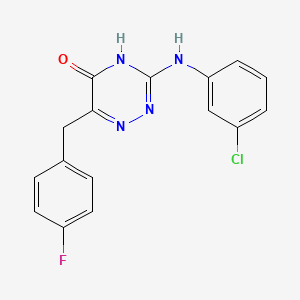 molecular formula C16H12ClFN4O B2455105 3-[(3-Chlorophenyl)amino]-6-(4-fluorobenzyl)-1,2,4-triazin-5-ol CAS No. 905765-19-7