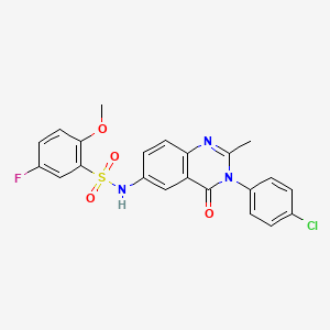 molecular formula C22H17ClFN3O4S B2455110 N-(3-(4-chlorophenyl)-2-methyl-4-oxo-3,4-dihydroquinazolin-6-yl)-5-fluoro-2-methoxybenzenesulfonamide CAS No. 1105208-73-8