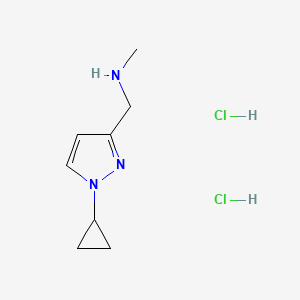 molecular formula C8H15Cl2N3 B2455113 1-(1-Cyclopropylpyrazol-3-yl)-N-methylmethanamine;dihydrochloride CAS No. 2514953-06-9