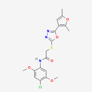 molecular formula C18H18ClN3O5S B2455120 N-(4-chloro-2,5-dimethoxyphenyl)-2-((5-(2,5-dimethylfuran-3-yl)-1,3,4-oxadiazol-2-yl)thio)acetamide CAS No. 1021257-03-3