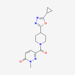 molecular formula C16H19N5O3 B2455130 6-(4-(5-cyclopropyl-1,3,4-oxadiazol-2-yl)piperidine-1-carbonyl)-2-methylpyridazin-3(2H)-one CAS No. 1208682-85-2