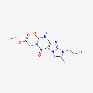 molecular formula C16H21N5O5 B2455136 ethyl 2-(8-(2-methoxyethyl)-1,7-dimethyl-2,4-dioxo-1H-imidazo[2,1-f]purin-3(2H,4H,8H)-yl)acetate CAS No. 887465-57-8