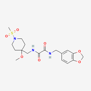 molecular formula C18H25N3O7S B2455137 N-[(2H-1,3-benzodioxol-5-yl)methyl]-N'-[(1-methanesulfonyl-4-methoxypiperidin-4-yl)methyl]ethanediamide CAS No. 2415523-76-9