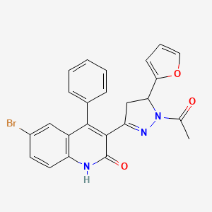 molecular formula C24H18BrN3O3 B2455147 3-[1-Acetyl-5-(2-furanyl)-3-pyrazolidinylidene]-6-bromo-4-phenyl-2-quinolinone CAS No. 313371-19-6
