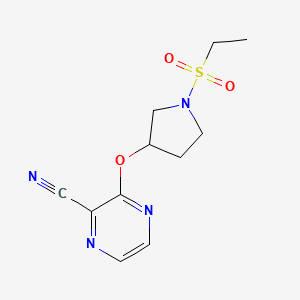 molecular formula C11H14N4O3S B2455148 3-((1-(Ethylsulfonyl)pyrrolidin-3-yl)oxy)pyrazine-2-carbonitrile CAS No. 2034207-23-1