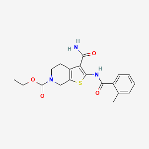 molecular formula C19H21N3O4S B2455157 ethyl 3-carbamoyl-2-(2-methylbenzamido)-4,5-dihydrothieno[2,3-c]pyridine-6(7H)-carboxylate CAS No. 921117-85-3
