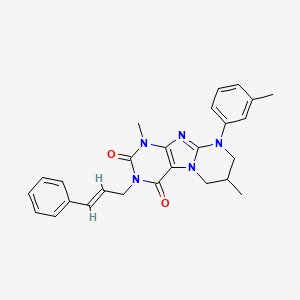 molecular formula C26H27N5O2 B2455172 3-肉桂烯基-1,7-二甲基-9-(间甲苯基)-6,7,8,9-四氢嘧啶并[2,1-f]嘌呤-2,4(1H,3H)-二酮 CAS No. 873076-42-7