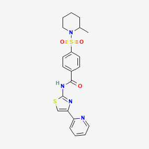 molecular formula C21H22N4O3S2 B2455173 4-((2-methylpiperidin-1-yl)sulfonyl)-N-(4-(pyridin-2-yl)thiazol-2-yl)benzamide CAS No. 442556-98-1