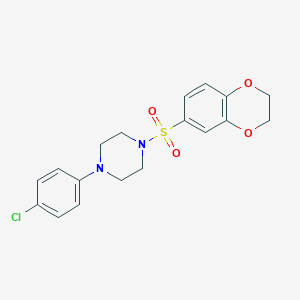 molecular formula C18H19ClN2O4S B245518 1-(4-Chlorophenyl)-4-(2,3-dihydro-1,4-benzodioxin-6-ylsulfonyl)piperazine 