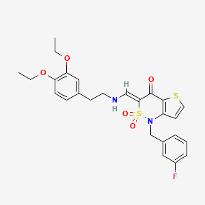 molecular formula C26H27FN2O5S2 B2455180 (Z)-3-(((3,4-diethoxyphenethyl)amino)methylene)-1-(3-fluorobenzyl)-1H-thieno[3,2-c][1,2]thiazin-4(3H)-one 2,2-dioxide CAS No. 894655-38-0
