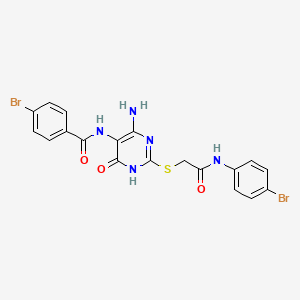 molecular formula C19H15Br2N5O3S B2455181 N-(4-amino-2-((2-((4-bromophenyl)amino)-2-oxoethyl)thio)-6-oxo-1,6-dihydropyrimidin-5-yl)-4-bromobenzamide CAS No. 888415-70-1