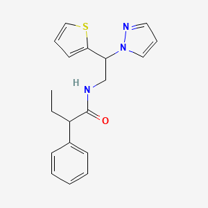 molecular formula C19H21N3OS B2455192 N-(2-(1H-pyrazol-1-yl)-2-(thiophen-2-yl)ethyl)-2-phenylbutanamide CAS No. 2034273-03-3